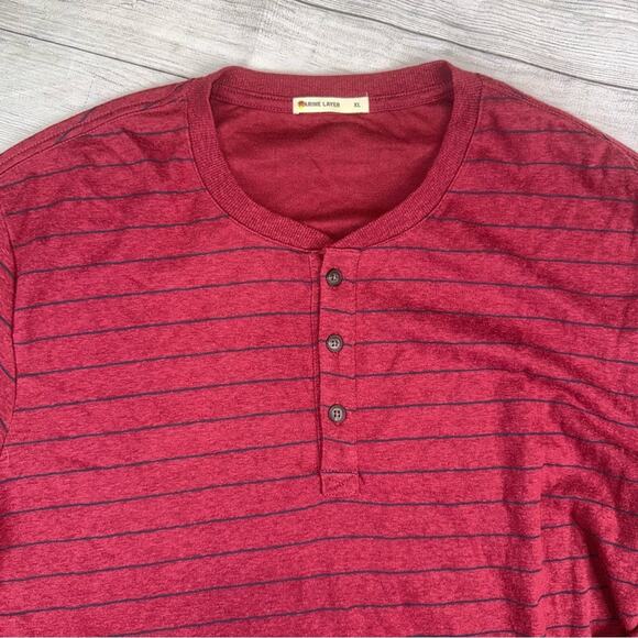 Marine Layer Men's Long Sleeve Henley Shirt Red and Black Stripes Size XL - Picture 6 of 9
